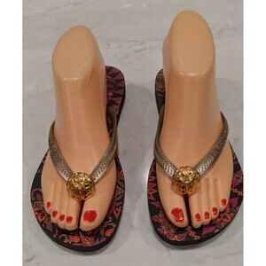 Women's HAVAIANAS Floral Footbed Gold Metallic Straps with Gold Ornament 7/8